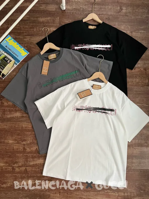 Hochwertiger Gucci Kurzarm Schwarzer Baumwolldruck Luxus