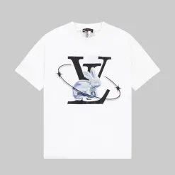 Luxus Louis Vuitton Kurzarm Silber Print Luxus