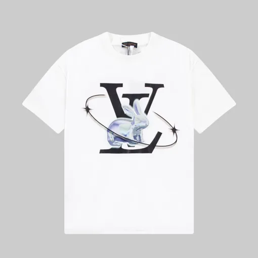 Luxus Louis Vuitton Kurzarm Silber Print Luxus