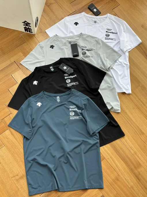 Premium Descente Kurzarm Graue Seide Logo Kollektion