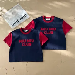 Premium Miu Miu Kurzarm Blau Bestickt Luxus