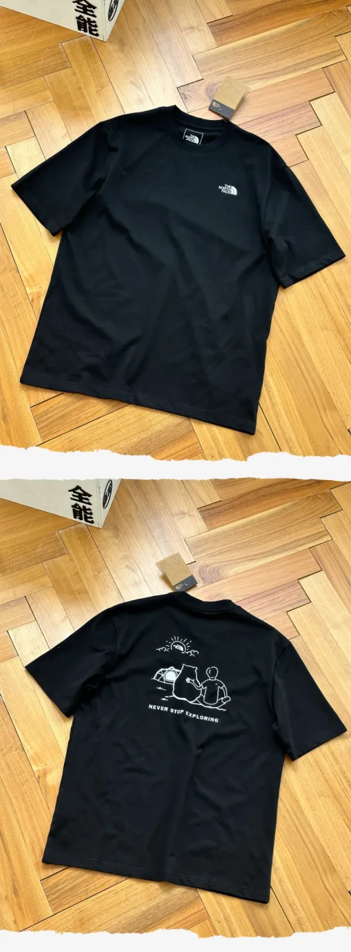 Luxus-Kollektion „The North Face“ mit kurzen Ärmeln und schwarzem Baumwolldruck