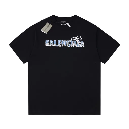 Hochwertige Balenciaga Kurzarm-Baumwoll-Logo-Kollektion