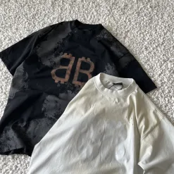 Hochwertige Balenciaga Kurzarm Orange Baumwolle Distressed Kollektion