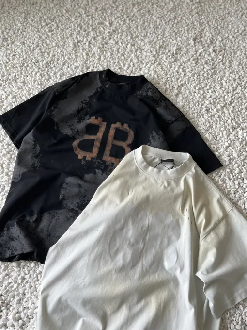 Hochwertige Balenciaga Kurzarm Orange Baumwolle Distressed Kollektion