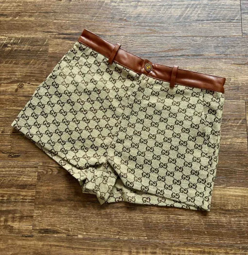 Hochwertige Gucci Shorts Braunes Leder Klassisch Luxus