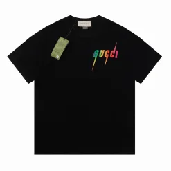 Hochwertiger Gucci Kurzarm-Baumwoll-Print im schwarzen Stil