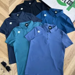 Luxury Descente Kurzarm-Logo aus schwarzer Seide