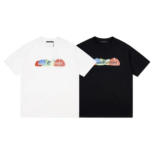 Premium Louis Vuitton Kurzarm-Kollektion mit schwarzem Print