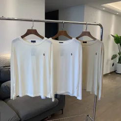 Premium Ralph Lauren Langarm Weiß Baumwolle Atmungsaktiv Luxus