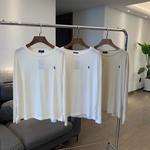 Premium Ralph Lauren Langarm Weiß Baumwolle Atmungsaktiv Luxus