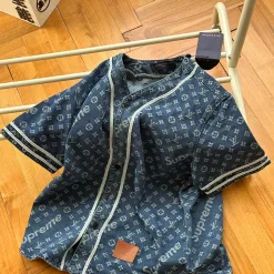 Luxus Louis Vuitton Kurzarm Weiß Denim Jacquard Luxus