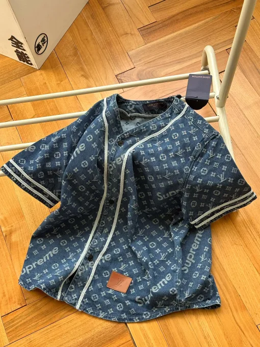 Luxus Louis Vuitton Kurzarm Weiß Denim Jacquard Luxus