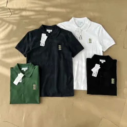 Premium Lacoste Kurzarmshirt aus goldener Baumwolle, lässiger Luxus
