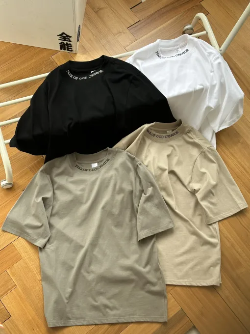 Premium Qualität Fear Of God Kurzarm Schwarz Seide Bestickter Stil