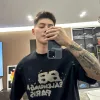 Luxus Balenciaga Kurzarm Schwarz Logo Luxus