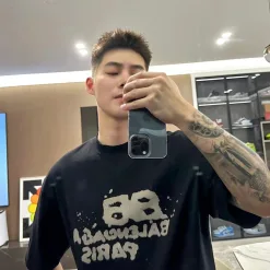 Luxus Balenciaga Kurzarm Schwarz Logo Luxus