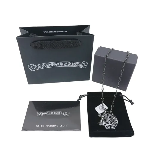 Premium Chrom Herzen Halskette Silber Luxus