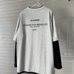 Luxus Jil Sander Langarm Grau Baumwolle Patchwork Stil