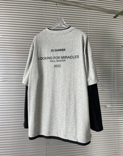 Luxus Jil Sander Langarm Grau Baumwolle Patchwork Stil