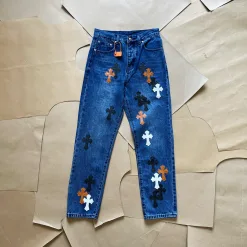 Premium Chrome Hearts Jeansblaues Leder im Washed Style