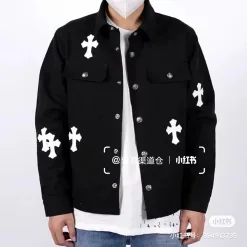 Premium Chrome Hearts Mäntel Schwarz Denim Atmungsaktiver Stil