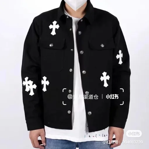 Premium Chrome Hearts Mäntel Schwarz Denim Atmungsaktiver Stil