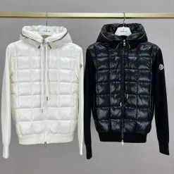 Meistverkaufte Moncler Mäntel Schwarz Wolle Patchwork-Stil
