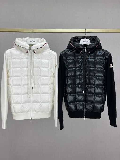 Meistverkaufte Moncler Mäntel Schwarz Wolle Patchwork-Stil