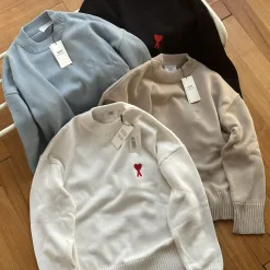 Premium Qualität Ami Pullover Weiß Baumwolle Bestickt Luxus