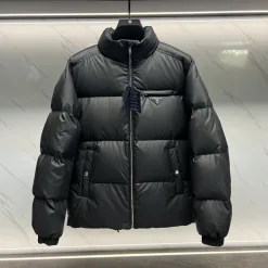 Premium Prada Jacken Schwarzes Leder Logo Kollektion