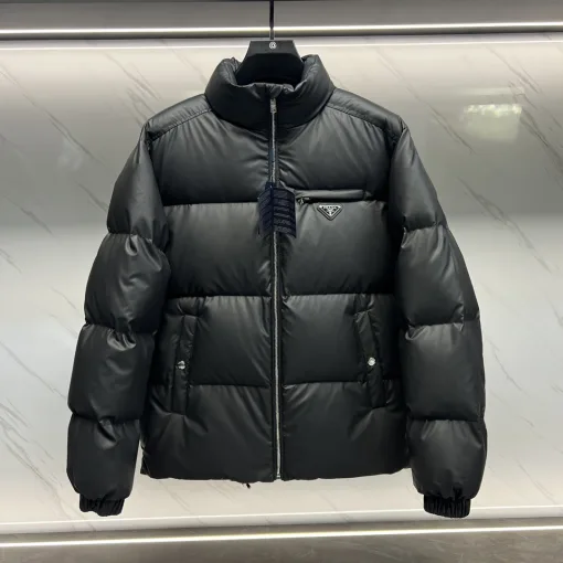 Premium Prada Jacken Schwarzes Leder Logo Kollektion