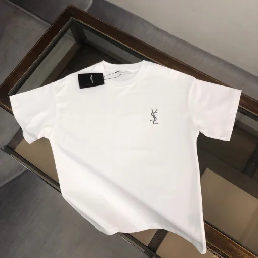 Premium Saint Laurent Kurzarm Schwarz Baumwolle Bestickt Stil