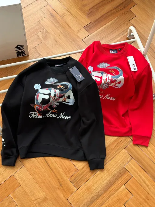 Hochwertige Fila Sweatshirts Schwarz Baumwolle Print Style