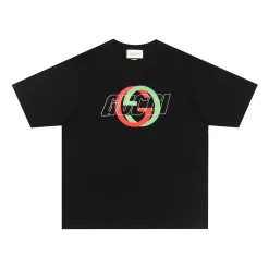 Hochwertiges Gucci Kurzarm-Logo-Shirt aus schwarzer Baumwolle