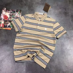 Premium Burberry Kurzarm Schwarz Gestreift Luxus