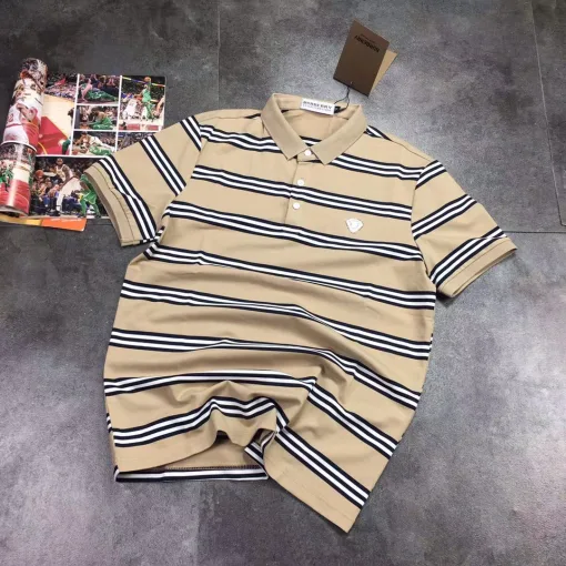 Premium Burberry Kurzarm Schwarz Gestreift Luxus