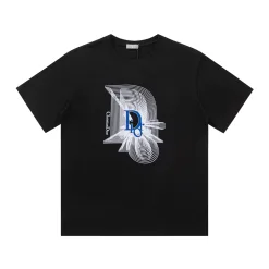 Premium Dior Kurzarm Schwarzer Baumwolldruck