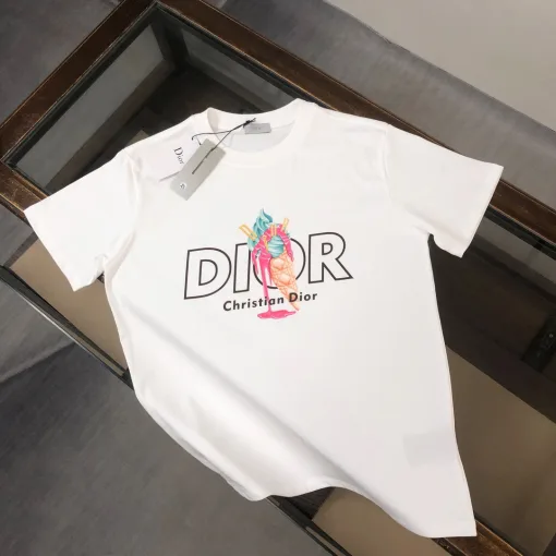 Hochwertiger Dior Kurzarm Schwarz Baumwolle Atmungsaktiver Stil
