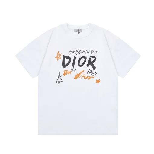 Premium Dior Kurzarm Weiß Print Luxus