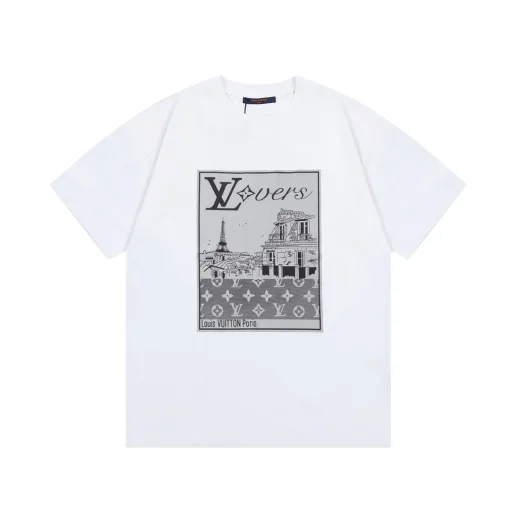 Hochwertiger Louis Vuitton Kurzarm-Stil mit weißem Druck