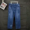 Luxus-Jeans „Chrome Hearts“ im verwaschenen Blau-Stil