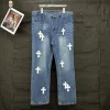 Hochwertige Chrome Hearts Jeans Weißes Leder Gewaschen Luxus