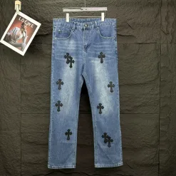 Hochwertige Chrome Hearts Jeans Black Leather Washed Kollektion