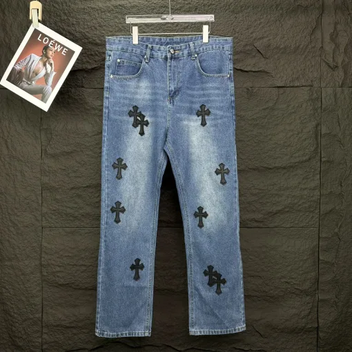 Hochwertige Chrome Hearts Jeans Black Leather Washed Kollektion