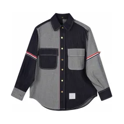 Hochwertige Thom Browne Hemden Blue Denim Patchwork Style