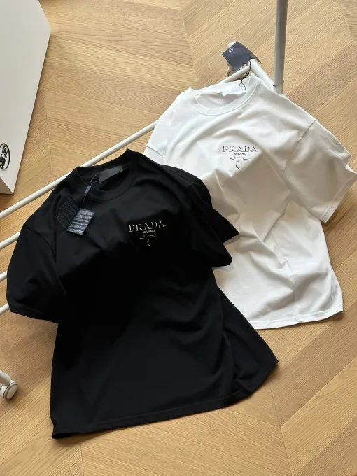 Bestseller Prada Kurzarm-Logo-Kollektion aus weißer Baumwolle