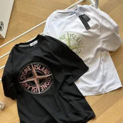 Hochwertiger Stone Island Kurzarm-Baumwoll-Stickerei-Stil in Schwarz