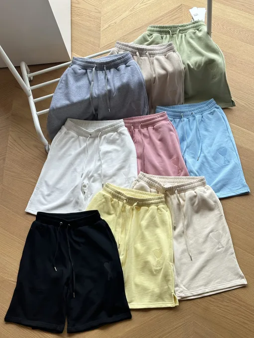 Premium Ami Shorts Blaue Baumwolle Stickerei Stil