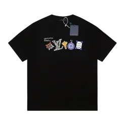 Hochwertiges Louis Vuitton Kurzarm-Baumwoll-Logo-Design